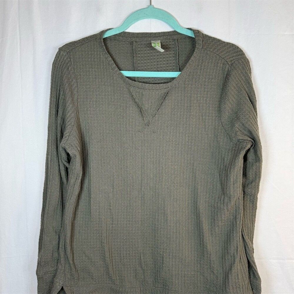 Green Tea Top Womens Small Olive Green Waffle Knit Thermal Long Sleeve
